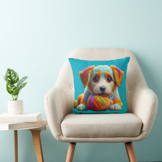 Coussin Chien en fil coloré fait de fil