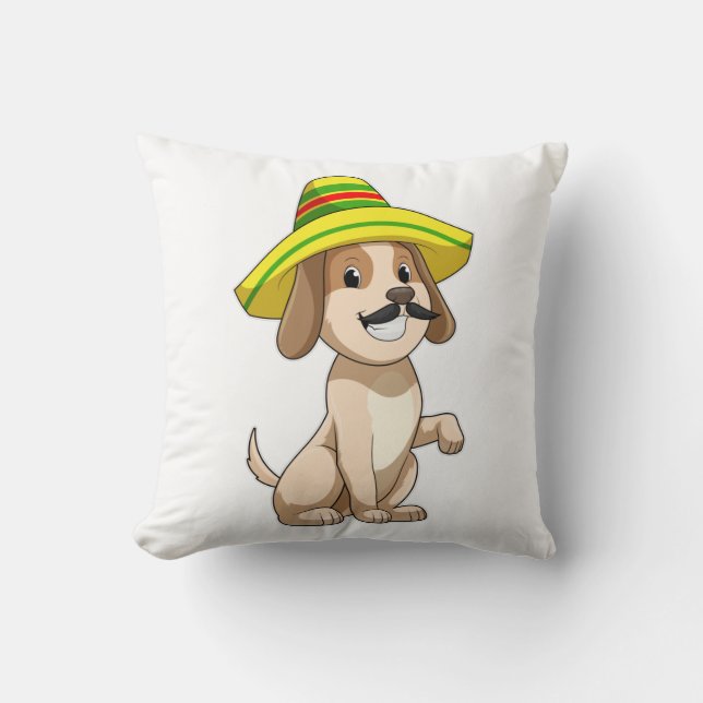 Coussin Chien en Mexicain avec chapeau de paille (Recto)