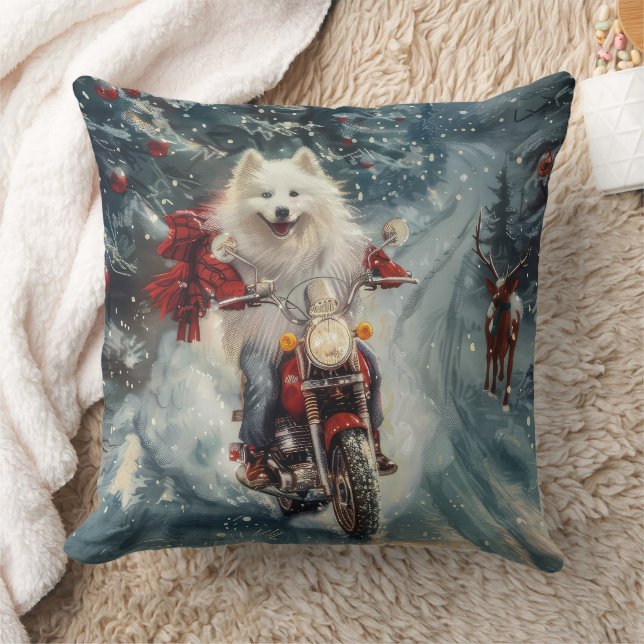 Coussin Chien Esquimau Américain à Vélo à Noël  (Couverture)