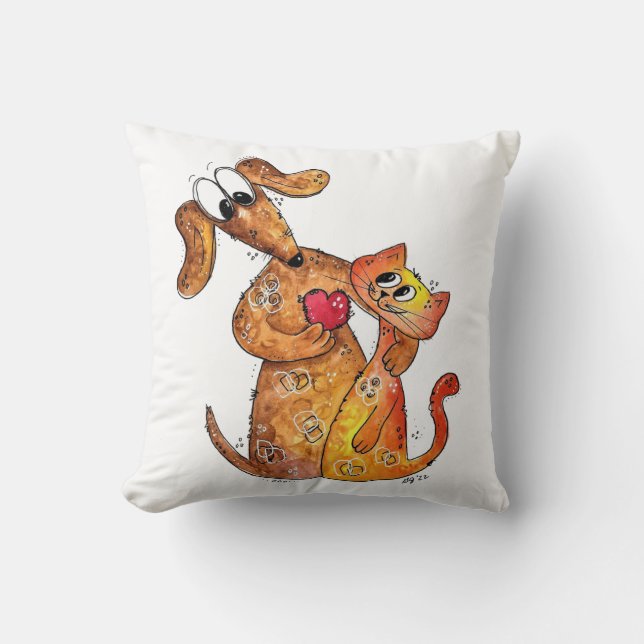Coussin Chien et chat Whimsical mignon (Recto)