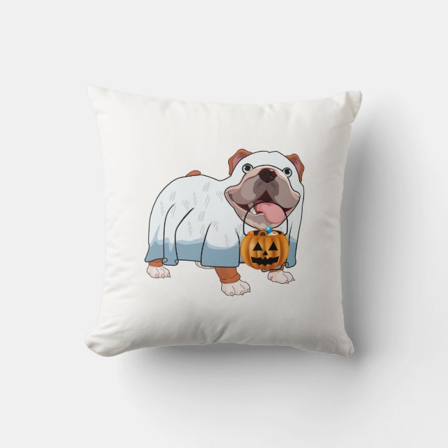Coussin Chien fantôme Bulldog Halloween (Recto)