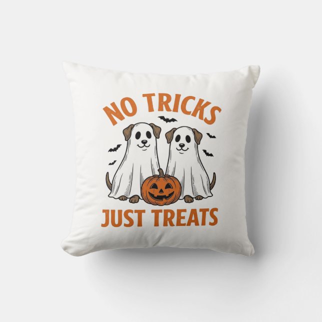 Coussin Chien fantôme drôle Halloween Pas de farces juste  (Recto)