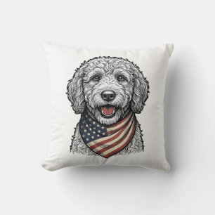 Coussin Chien gribouillé patriotique Gravure vintage vecte