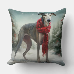 Coussin Chien gris à Noël de neige