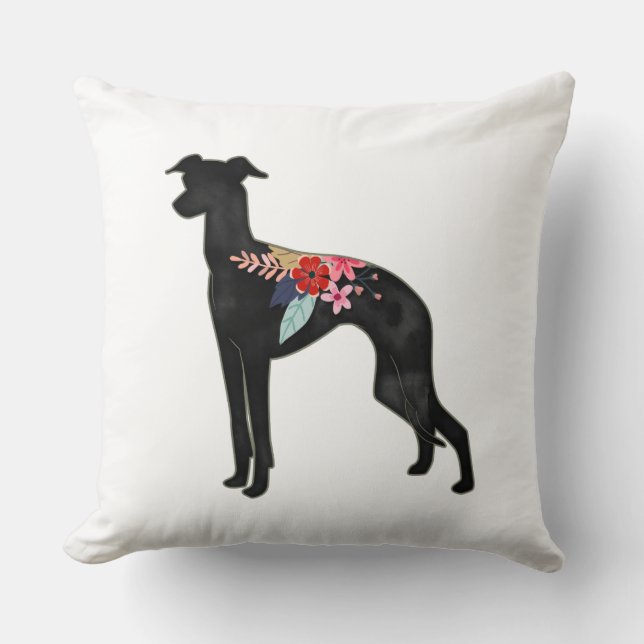 Coussin Chien gris italien race Selle florale bohémienne (Recto)