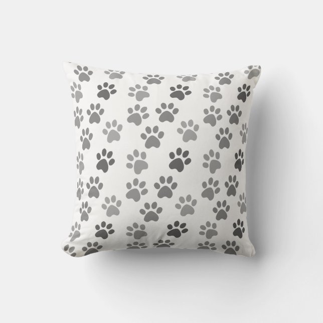 Coussin Chien gris & pattes de chat sur fond blanc (Recto)