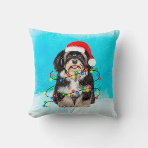 Coussin Chien Havanais Assis Sur La Plage Lumières Casquet