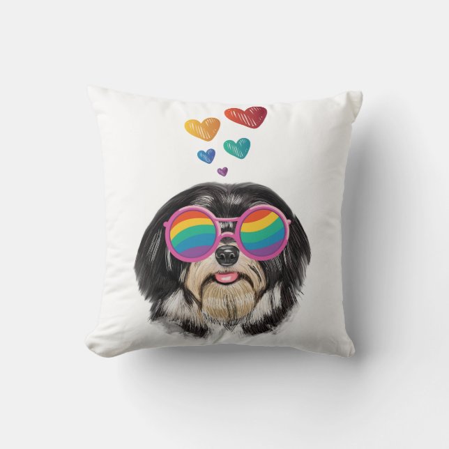 Coussin Chien Havanais avec coeurs Saint-Valentin (Recto)
