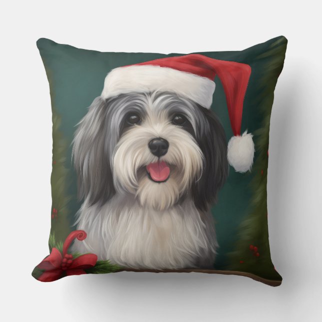Coussin Chien Havanais en Noël de neige (Recto)