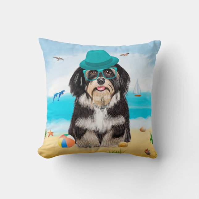 Coussin Chien Havanais sur la plage (Recto)
