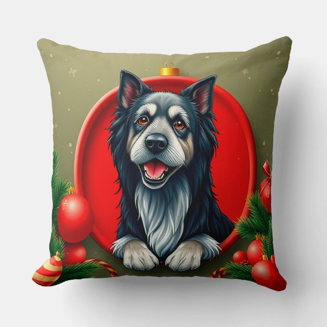 Coussin Chien heureux dans un bulle de Noël festive (Recto)