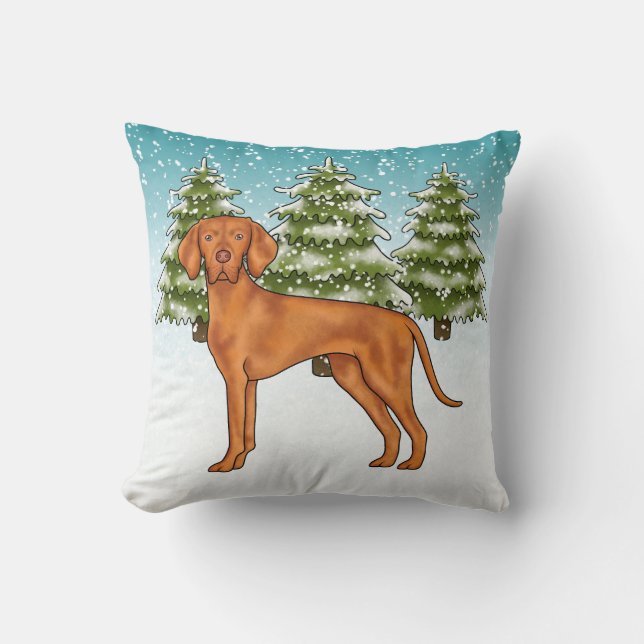 Coussin Chien Hongrois Vizsla dans la forêt hivernale neig (Recto)