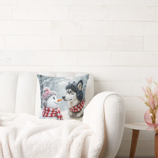 Coussin Chien Husky Avec Snowman (Canapé)