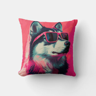Coussin Chien husky sibérien cool avec des lunettes de sol