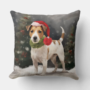 Coussin Chien Jack Russell dans la neige Noël