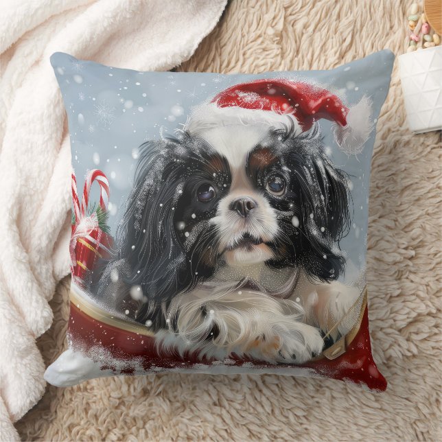 Coussin Chien Japonais Chin Noël Fête (Couverture)