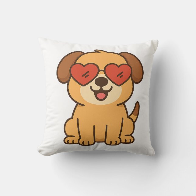 Coussin Chien joyeux avec lunettes de soleil à cœur, conce (Recto)