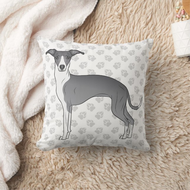 Coussin Chien Lévrier Italien Bleu Et Blanc Avec Des Patte (Couverture)