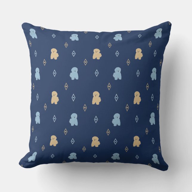 Coussin Chien Lhasa Apso motif bleu arrière - plan (Recto)