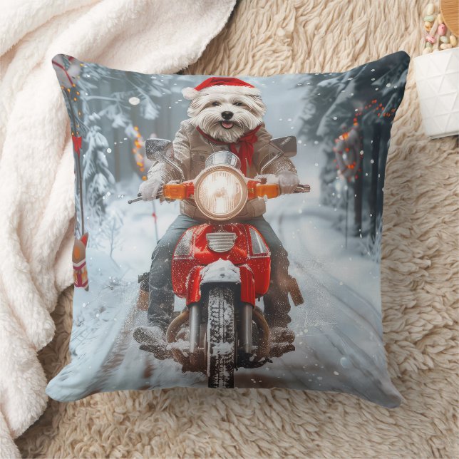 Coussin Chien maltais à moto Noël (Couverture)