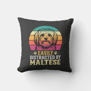 Coussin Chien maltais rétro coucher de soleil distrait