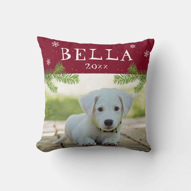 Coussin Chien mignon animal photo rouge Noël photo Keepsak (Recto)