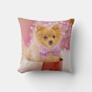 Coussin Chien mignon avec cabot rose Photo de Noël