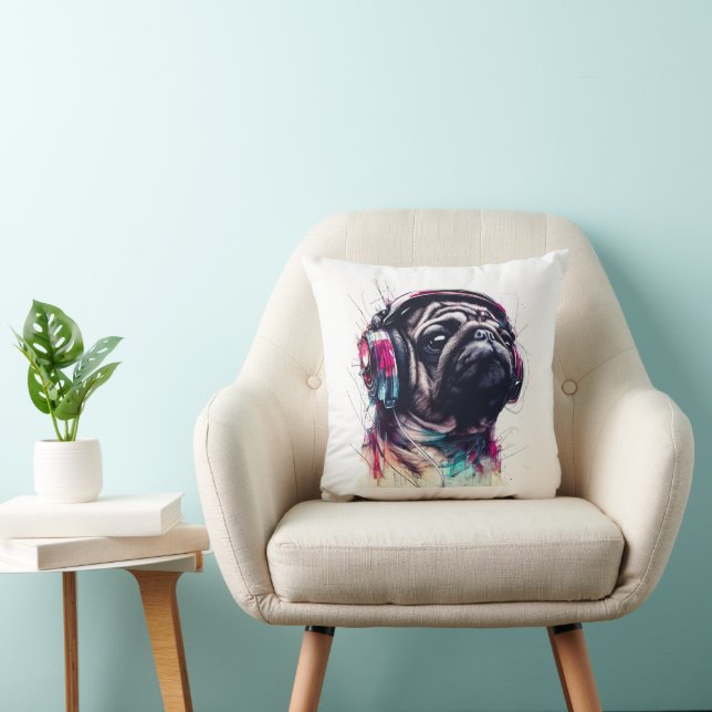 Coussin Chien mignon avec casque couleur d'eau illustratio (Chaise)