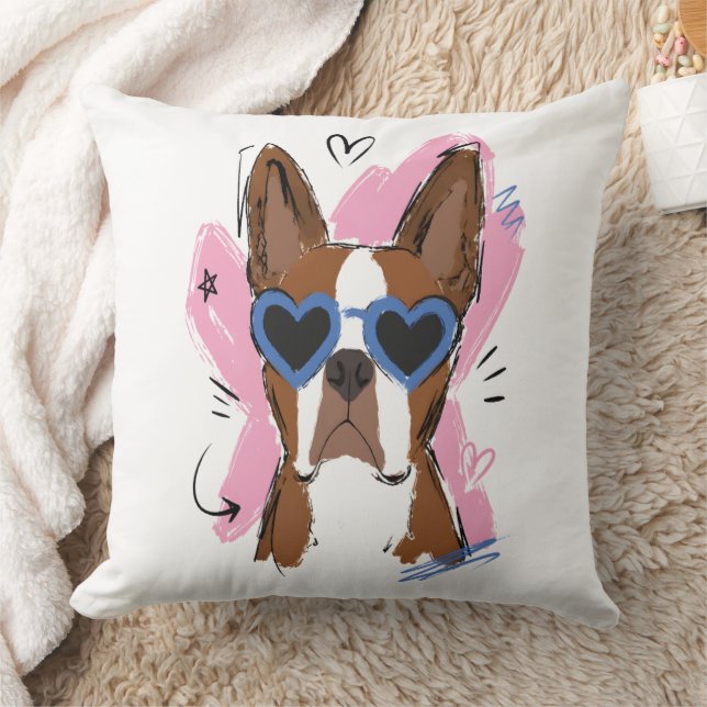Coussin Chien mignon avec des lunettes de soleil à cœur bl (Couverture)