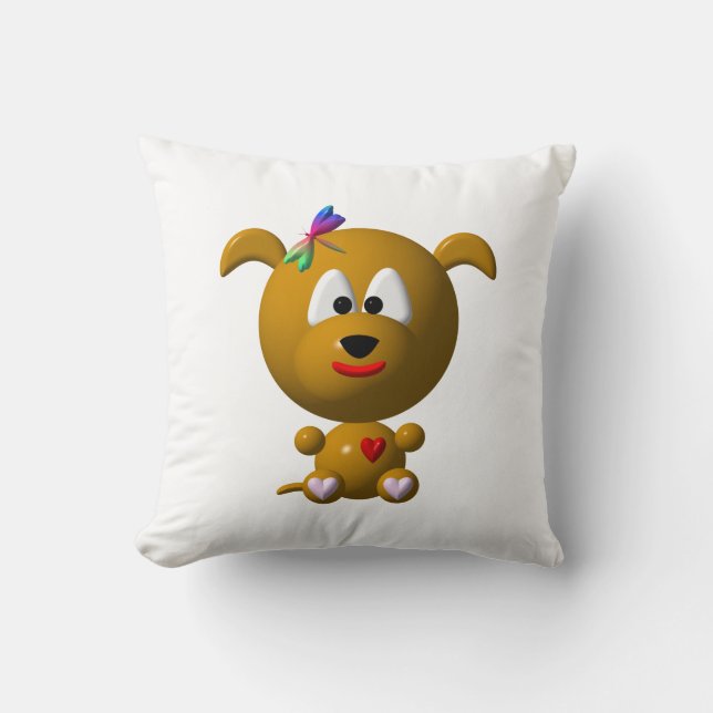 Coussin Chien mignon avec libellule (Recto)