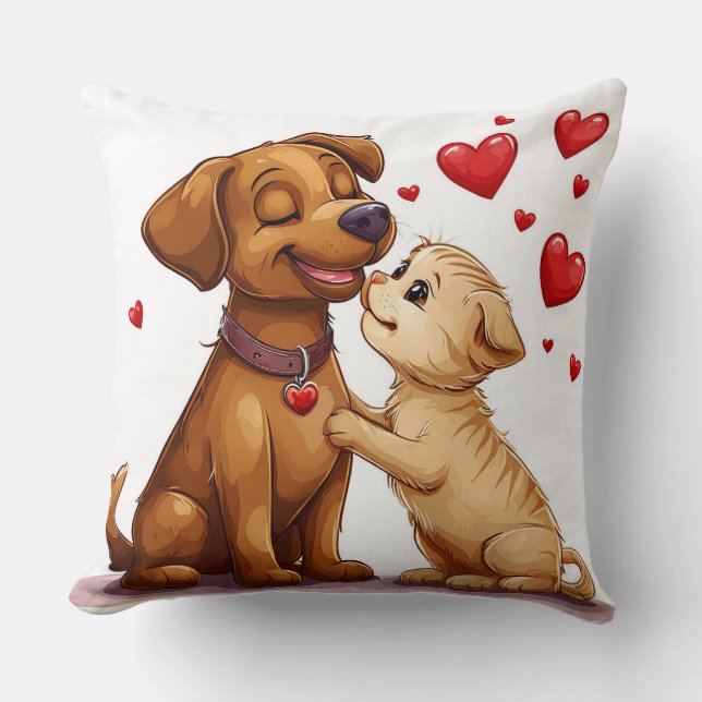 Coussin Chien Mignon Chat Qui S'Embrasse Romantique Confor (Recto)