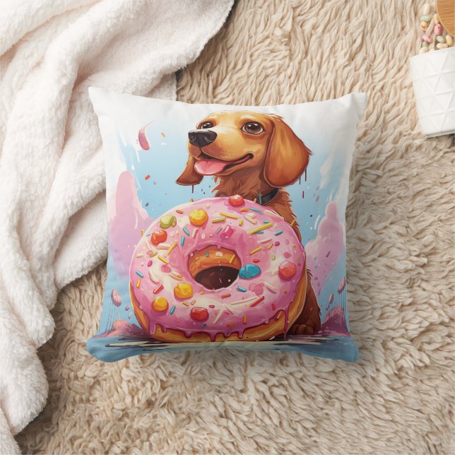 Coussin chien mignon dachshund avec beigne (Couverture)