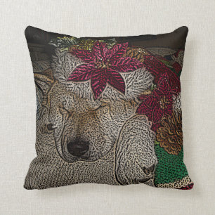 Coussin Chien mignon d'akita dans le sommeil rouge de