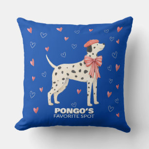 Coussin Chien Mignon Dalmatien Nœud Cœur Bleu Cobalt Oreil