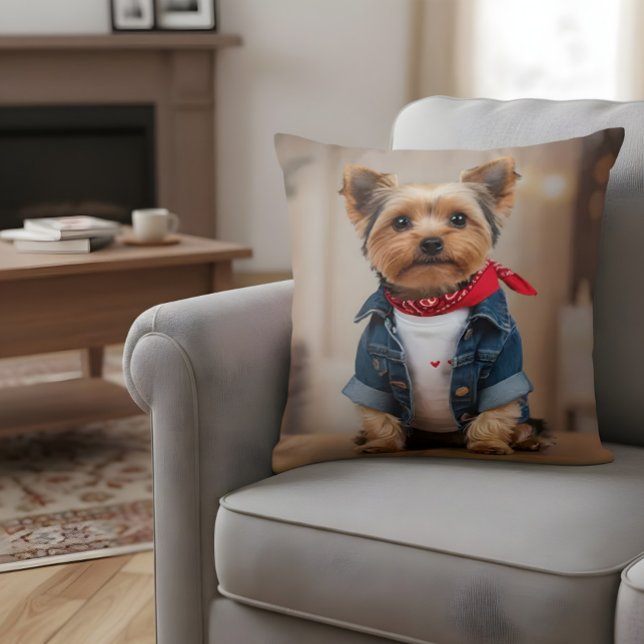 Coussin Chien mignon dans une veste Jean (Créateur téléchargé)
