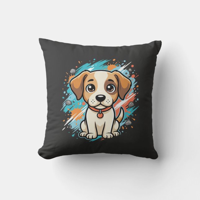 Coussin Chien mignon éclaboussure de peinture Art vectorie (Recto)