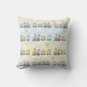 Coussin Chien mignon et train Jaune Bleu Jaune