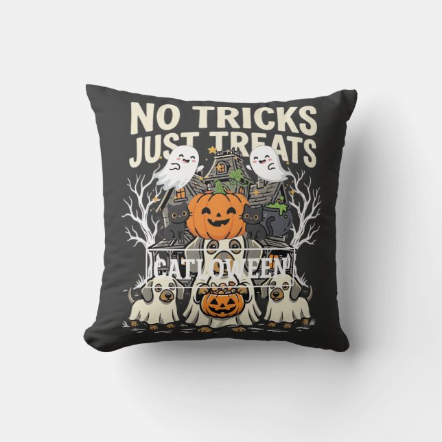Coussin Chien Mignon Halloween Pas de Farces Rien que des  (Recto)