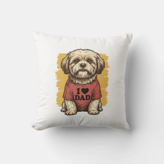 Coussin Chien Mignon J'Aime Papa Gravure Vintage Vector De