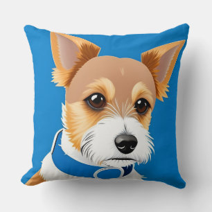 Coussin Chien mignon portant un collier bleu