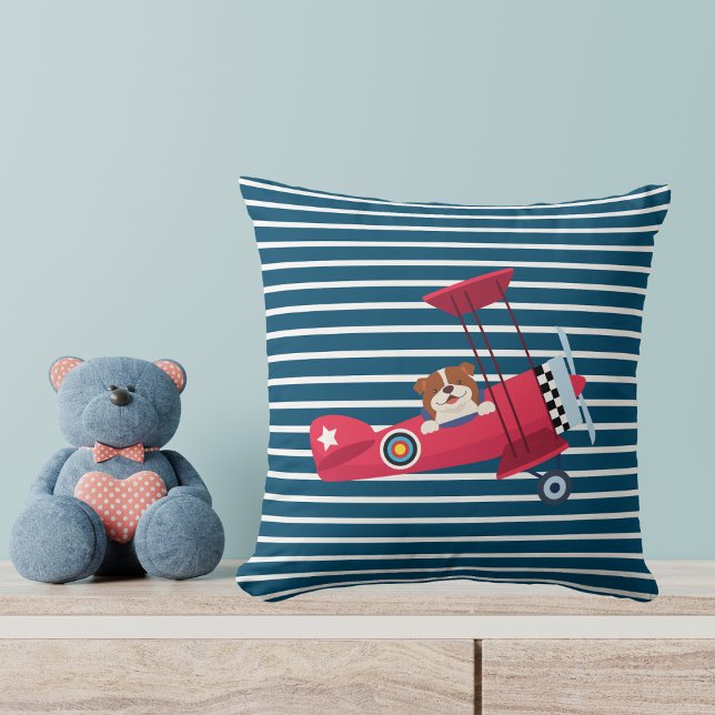 Coussin Chien mignon volant avion rouge, Garçon Maternité (Créateur téléchargé)