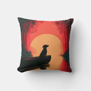 Coussin Chien noir minimaliste du coucher du soleil
