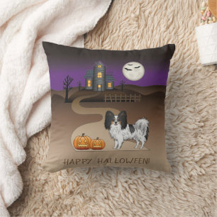 Coussin Chien Papillon Tricolore Et Maison Hantée Hallowee