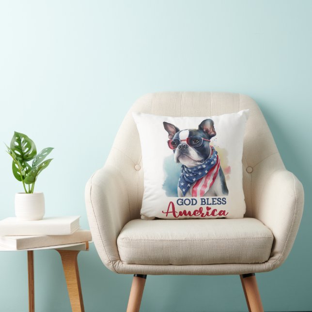 Coussin Chien patriote - Boston Terrier (Chaise)