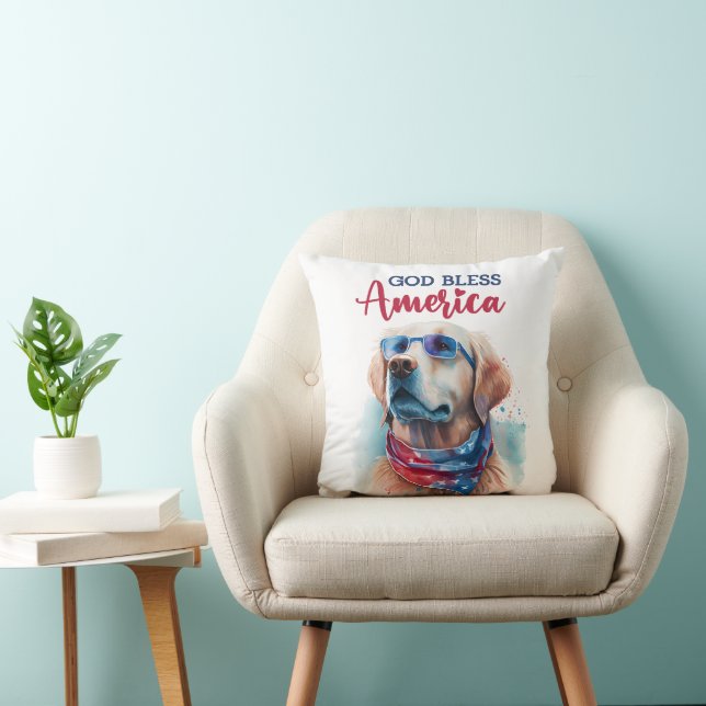 Coussin Chien patriote - Retriever doré (Chaise)