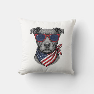 Coussin Chien Patriotique Avec Lunettes De Soleil Design D