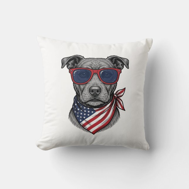 Coussin Chien Patriotique Avec Lunettes De Soleil Design D (Recto)