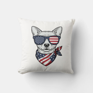 Coussin Chien Patriotique avec Lunettes de Soleil Drapeau 
