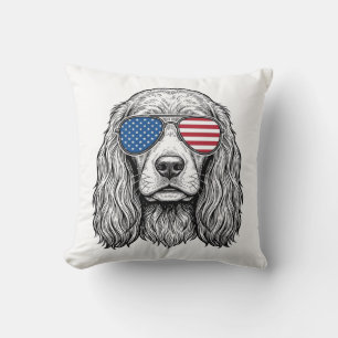 Coussin Chien Patriotique avec Lunettes de Soleil Drapeau 