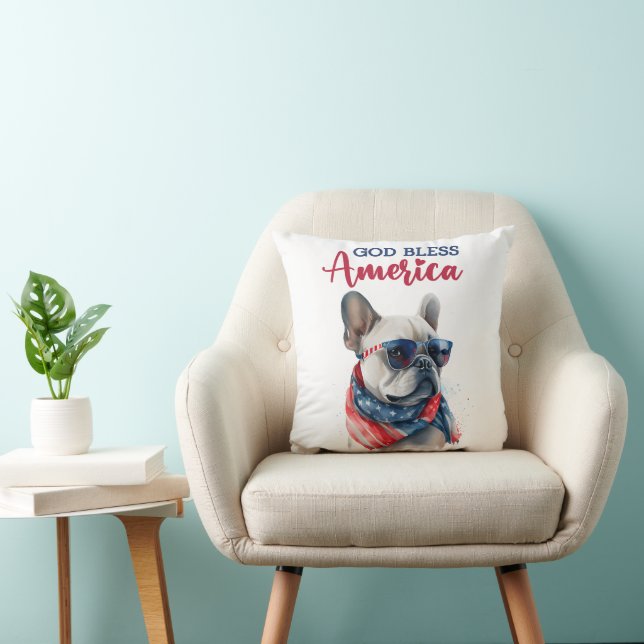 Coussin Chien Patriotique - Bouledogue Français (Chaise)